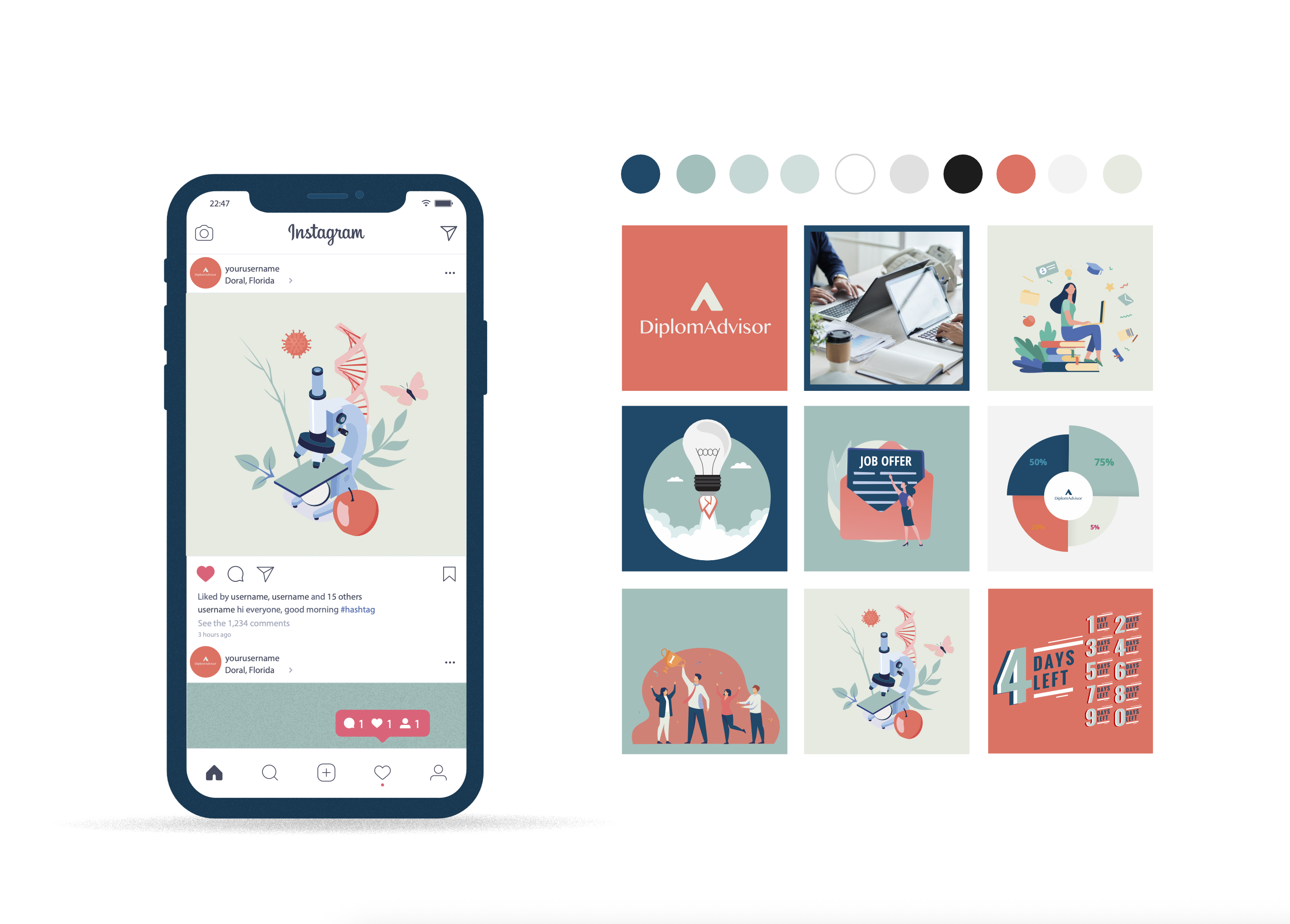 Identité visuelle et déclinaisons Instagram de DiplomAdvisor